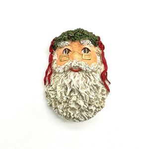 Vintage Santa Face Brooch‎ Pin Christmas Holiday Wreath Gold Tone Glasses